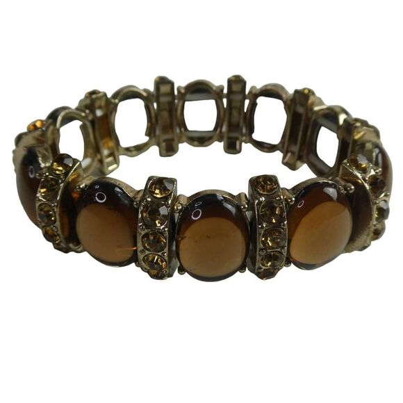Tasha Smoky Mirror Oval Faux Stone Rhinestone Adjustable Stretchy Bracelet - Picture 1 of 8